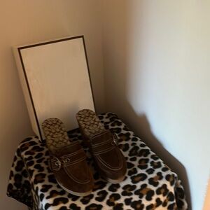 Like New!!! Never worn outside. Coach Brown Suede Clogs.